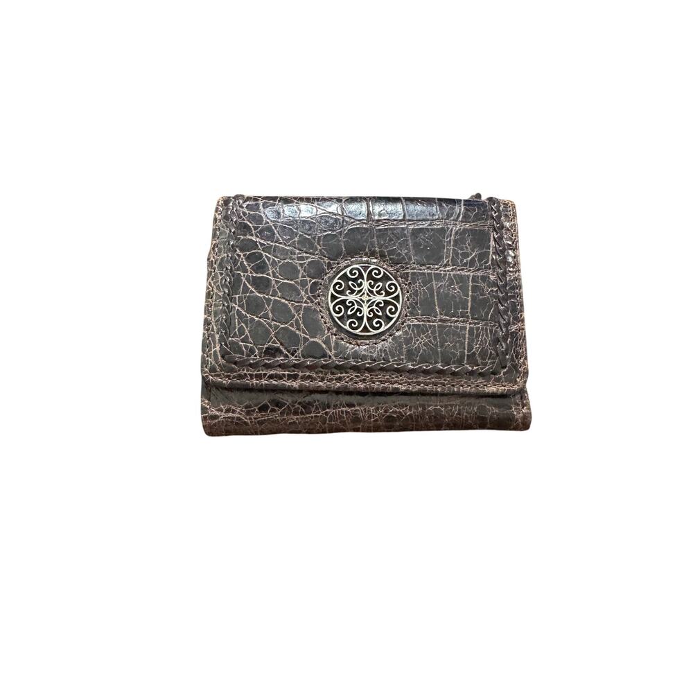 Brighton Brown Crocodile Embossed Wallet ID Window Card Slots Zip Coin Pocket
